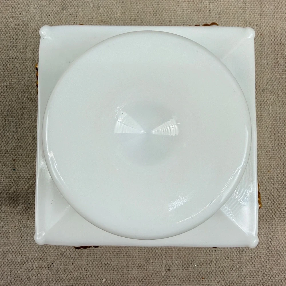 VTG Westmoreland Milk Glass Beaded Grape Square Candy Dish Gold Trim - Picture 8 of 10
